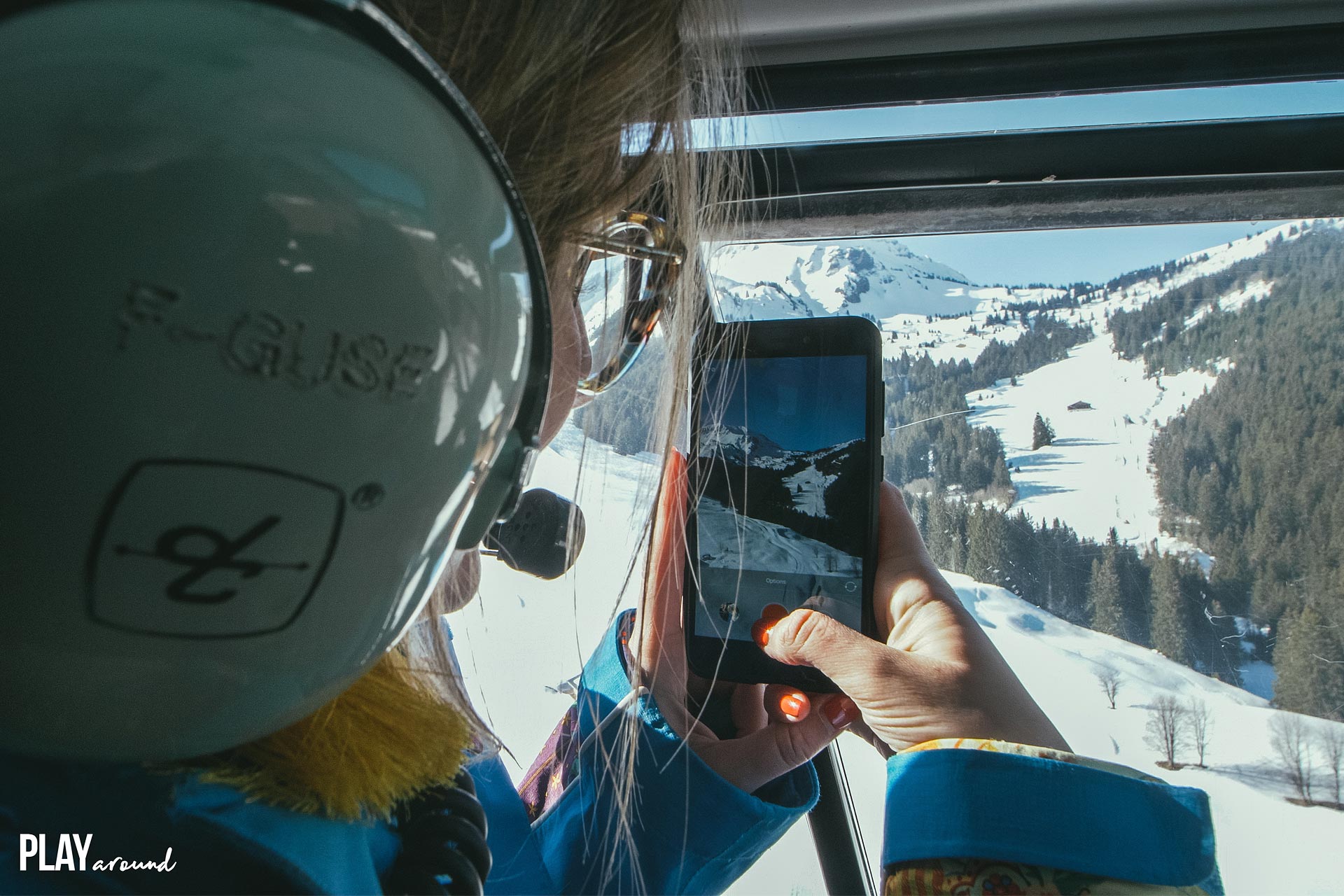 Helicopter flight over the ski slopes