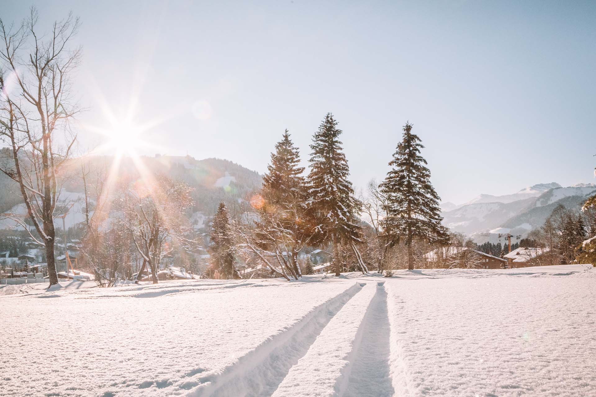 Pista di neve fresca invernale del Mont d'Arbois
