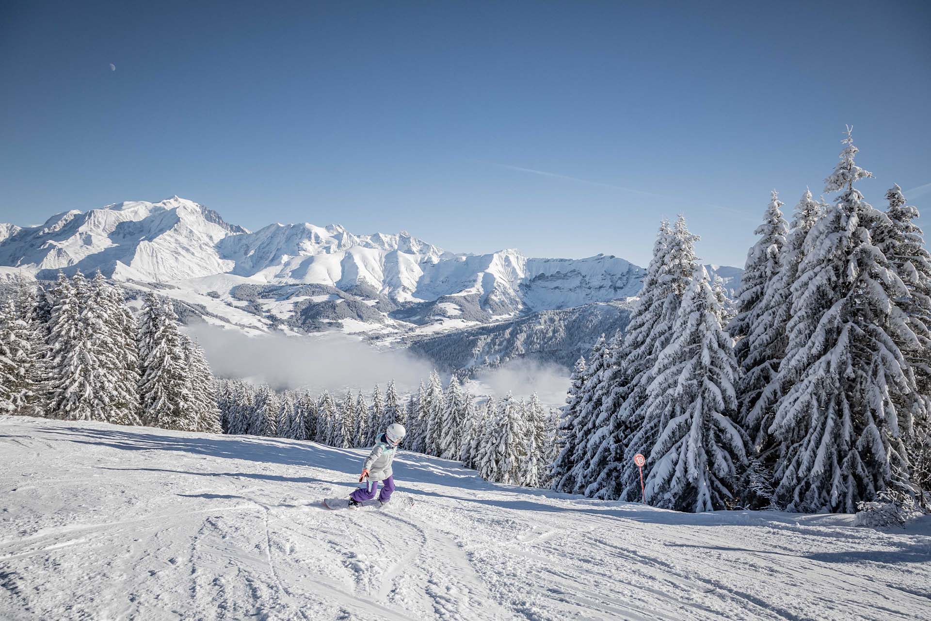 Jaillet winter slopes view of Mont Blanc