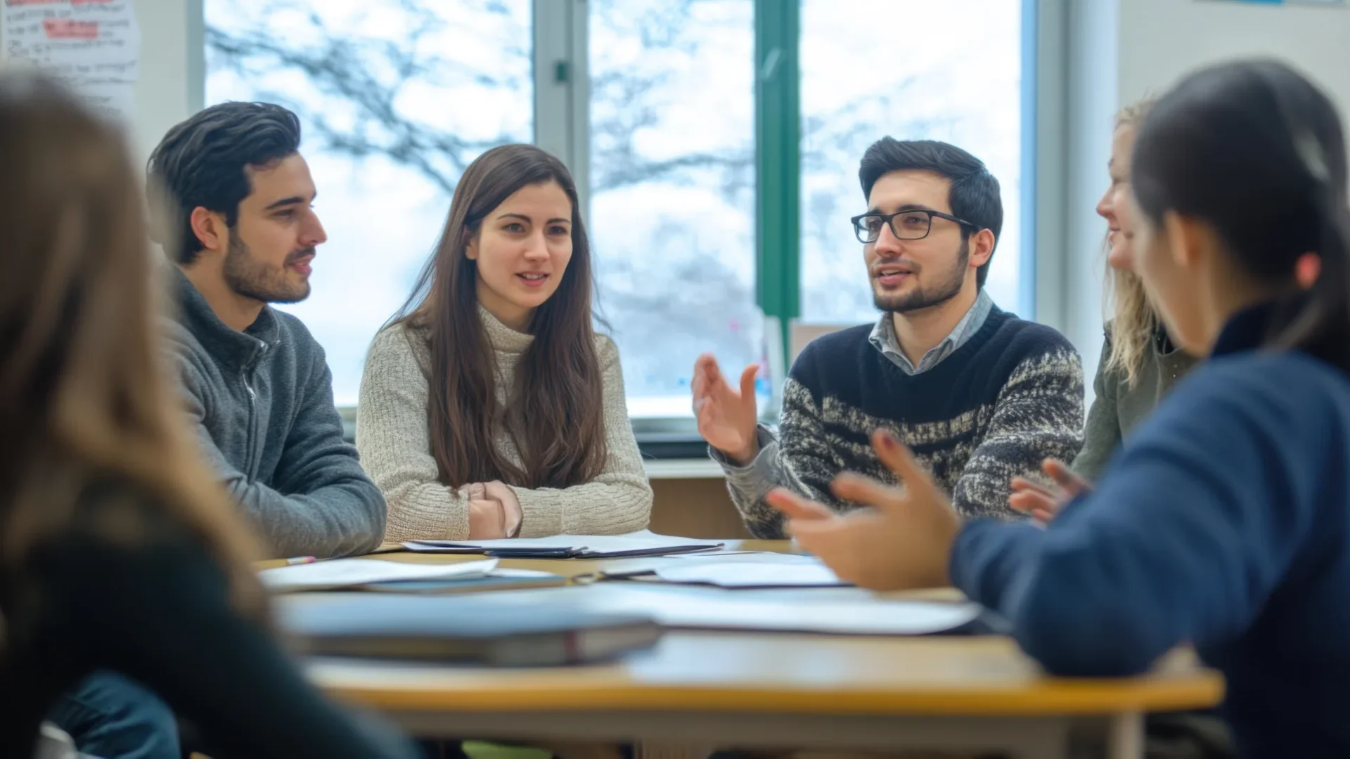 personnes qui étudie un cours de langue dans une classe